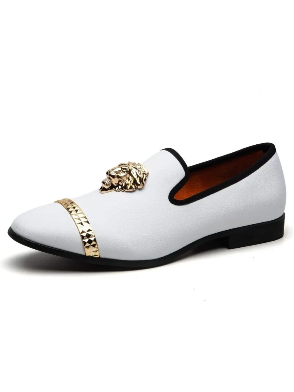 JITAI Men's White20 Rubber Loafer Metal Lion Head Buckle Comfortable Party Shoes